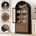 thumbnail image 7 of Hiphuta 70" Tall Arched Kitchen Pantry Storage Cabinet with Glass Doors, Freestanding Modern Farmhouse Hutch Cupboard with 2 Large Drawers, for Kitchen Dining Room, Black & Oak, 7 of 7
