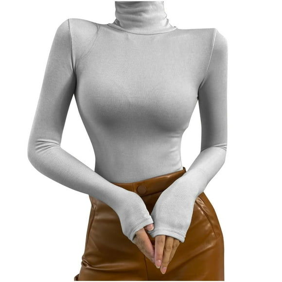 FAIWAD Women's Bodysuit Long Sleeve Turtleneck Slim Stretchy Casual Basic Ribbed Bodysuit Tops