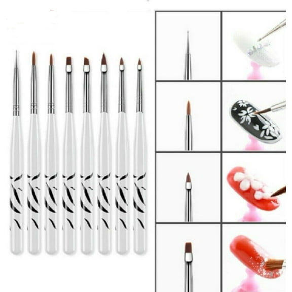 8-Piece Nail Art Brush Set – Professional Nail Extension Gel Brush, Liner, Carved Brush, Dotting Pen & Nail Art Tools for Salon and DIY Use at Home TIKA