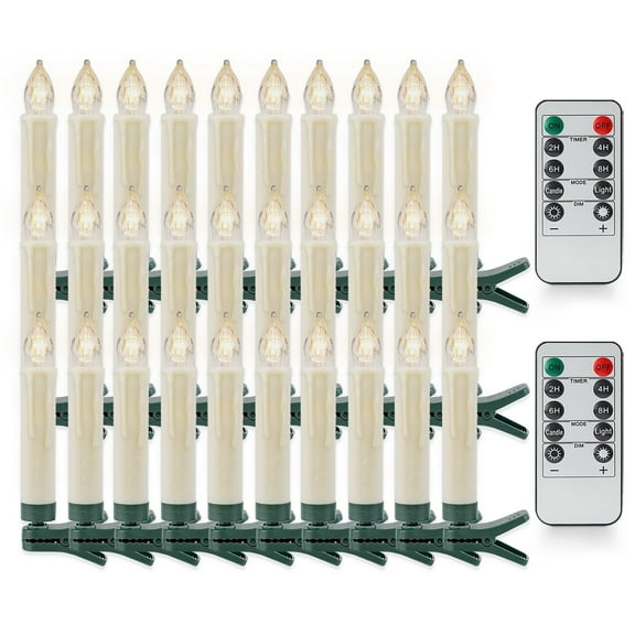 Rhytsing Set of 30 Clip On Candles for Christmas Tree with 2 Remotes, Battery Operated LED Candle Lights with Timer, Wax Dripping Design, Indoor and Outdoor use