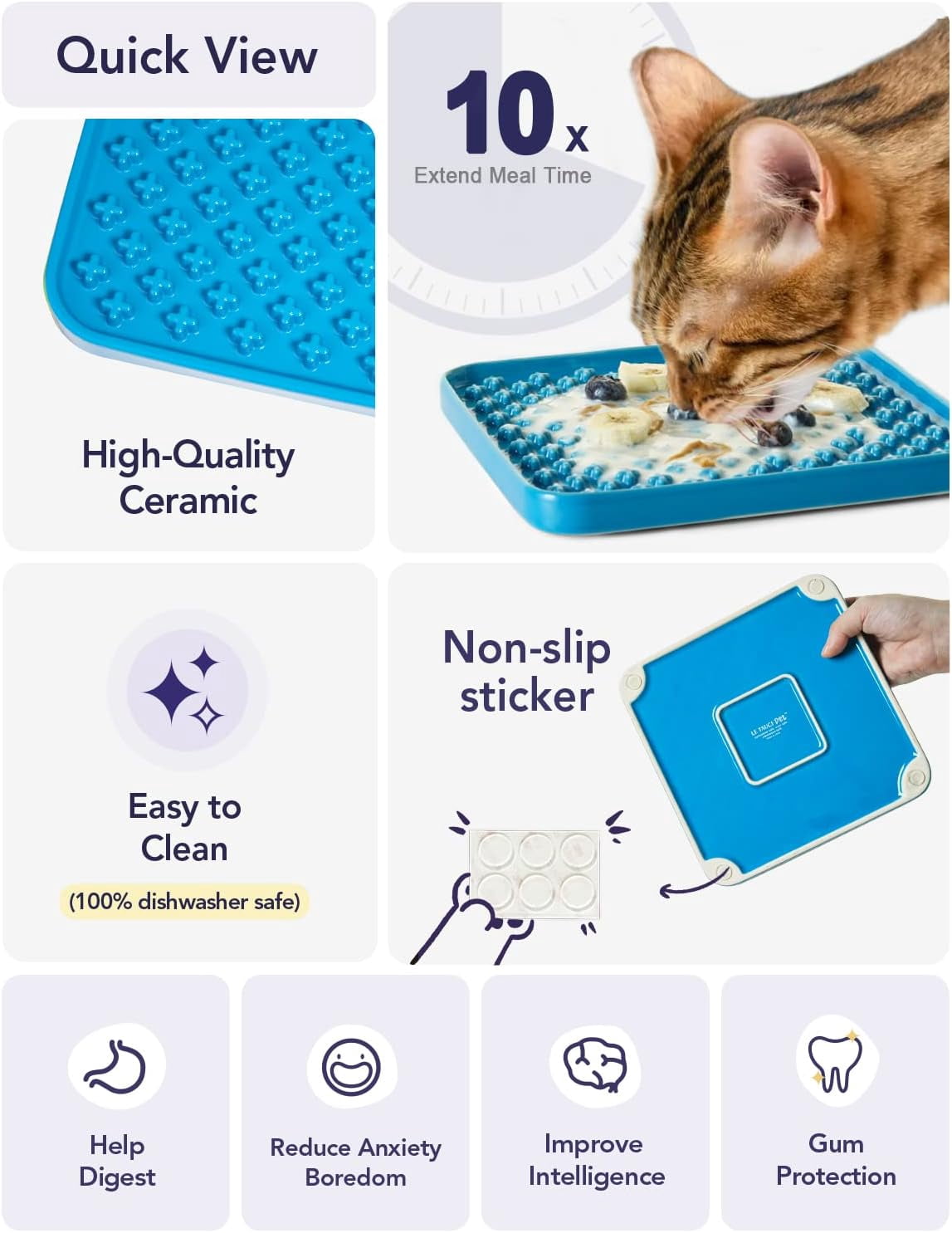 Slow Feeder Dog Bowl, 7.5 Inch Lick Mat for Medium and Large Breed, Anxiety Relief Licking Mat, Puzzle Feeder for Peanut Butter, Treats, Pet Enrichment Toys, Cross Blue
