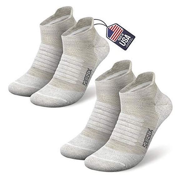 Samsox 2-Pair Merino Wool Running Socks, Made in USA, Oatmeal S/M (Men 6-9.5 / Women 7-11)