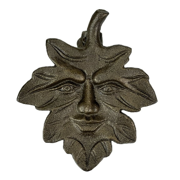 Zeckos Bronze Finish Cast Iron Leaf Face Door Knocker - Artistic Entry Decor