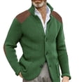 thumbnail image 2 of DondPO Cardigan Men Mens Casual Button Cuff Shoulder Patch Slim Warm Sweater Cardigan Jacket Lapel Long Sleeve Knit Jacket Men's Cardigan Sweaters Mens Sweaters Green 2XL, 2 of 4