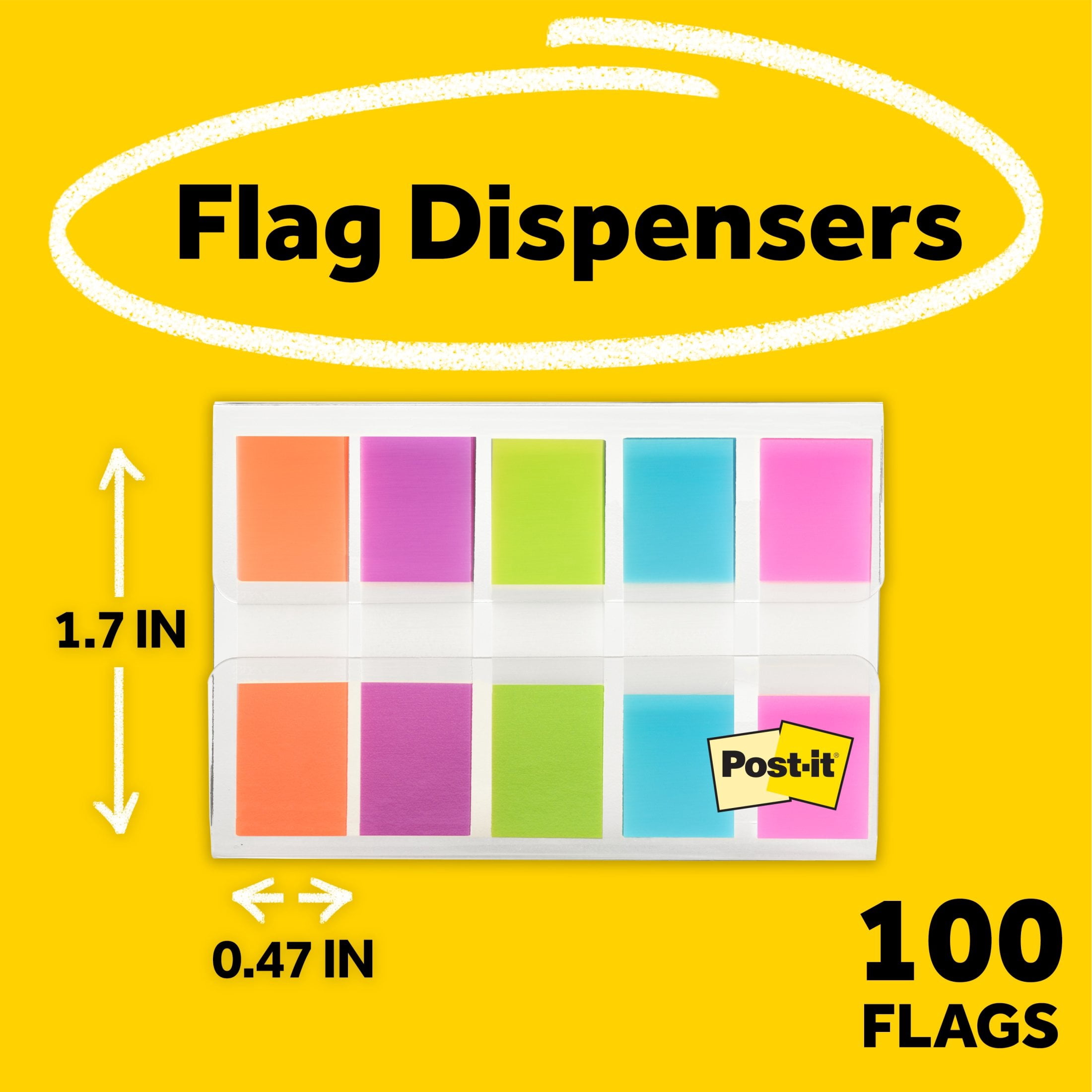 (2 pack) Post-it Page Marking Flags Dispenser, 5 Bright Colors, 20 Flags per Color, 100 Flags per Dispenser