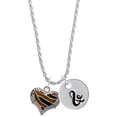thumbnail image 1 of Delight Jewelry Two-tone Enamel Tiger Print Heart Silvertone Script Initial Disc - & - Charm Necklace, 20"+3", 1 of 4