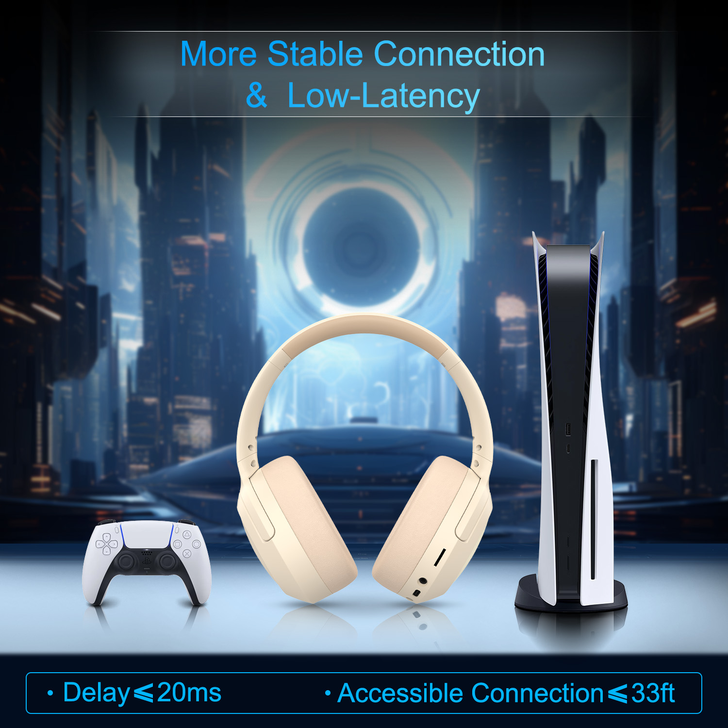Wireless Gaming Headset, 2.4G/Bluetooth Gaming Headphones with Detachable Noise Cancelling Mic, RGB Over Ear Headphones with Stereo Bass Surround, 3.5mm Wired for PS4 PS5 Xbox PC, Khaki