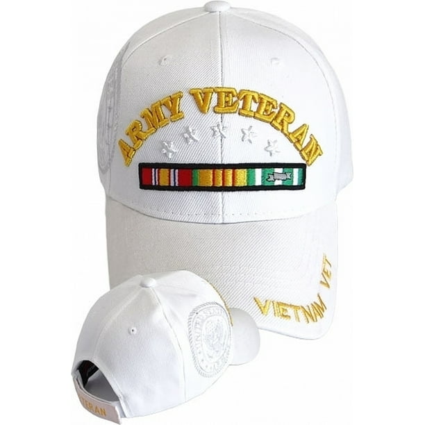 Cultural Exchange Army Vietnam Veteran Ribbons & Stars Shadow Mens Cap [White Adjustable