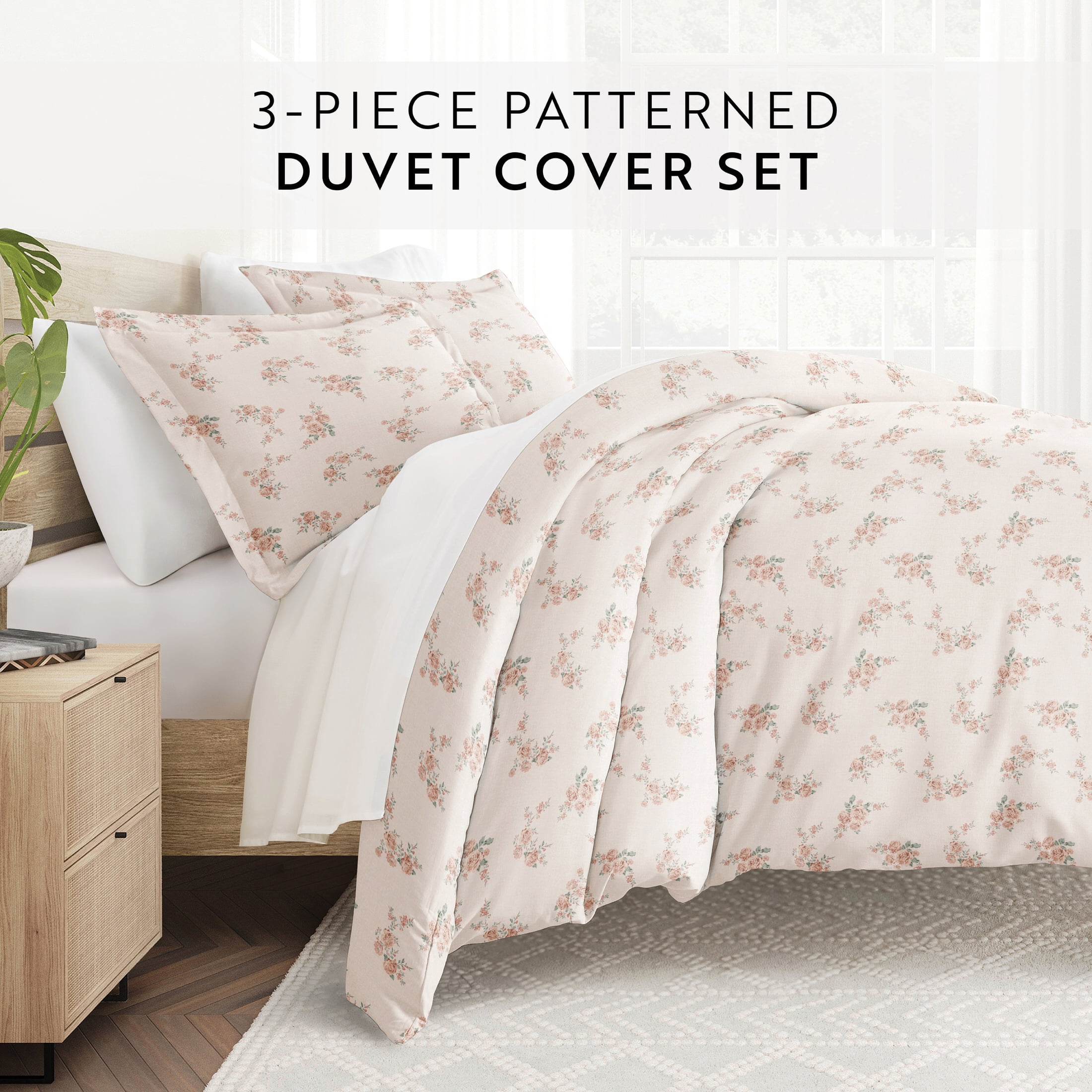 Duvet Cover Set - Ultra Soft & Breathable - Floral Rose Apricot for Full/Size Bedding by Comfort Canopy