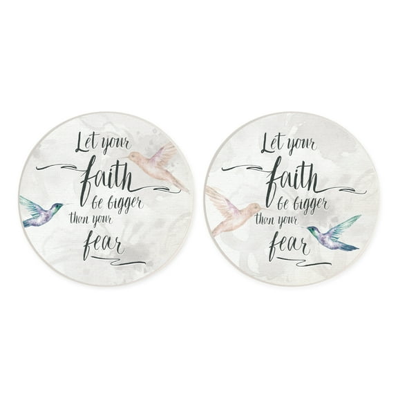 Faith Be Bigger White 2.75 x 2.75 Absorbent Ceramic Car Coasters Pack of 2