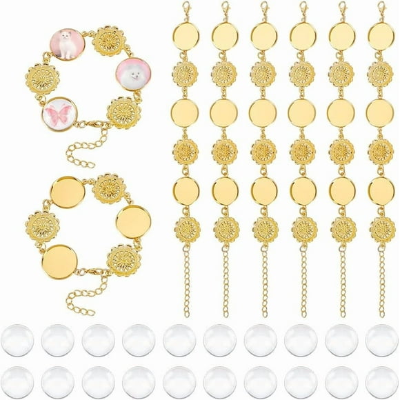 10pcs Cabochon Bracelets Blank Tray Gloden Making Kit with Glass DIY Bezel Trays Bangles for Jewerly Accessories Tray: 20mm