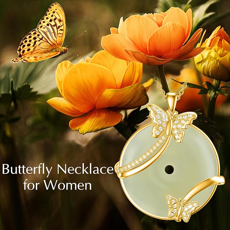 JKR Jade Necklace for Women Sterling Silver Round Cat/Hummingbird/Dragonfly/Butterfly/Bee Jade Jewelry Birthday Gifts Women Mom Wife Grandma