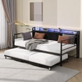 thumbnail image 7 of Daybed with Trundle and LED Light, Sturdy Metal Twin Size Bed Frame with Corduroy Upholstered Headboard and Charging Station, for Living Room, Bedroom and Guest Room, Black, 7 of 7