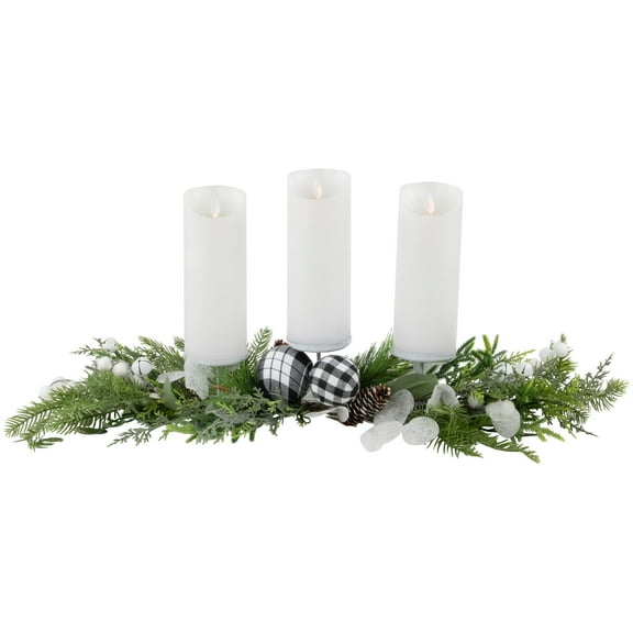 Northlight Mixed Foliage and Jingle Bell Christmas Pillar Candle Holder - 29"