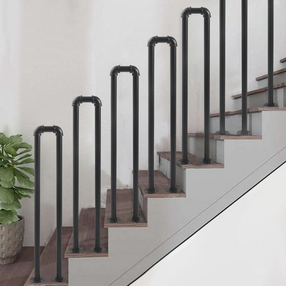 Stair Handrail Matte Black U-Shaped Industrial Railing Non-Slip Safety for Garden Loft Corridor Villa Hotel Indoor or Outdoor Elderly Children's Support Poles