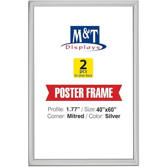 M&T Displays Picture Frame 40x60 Inch, Front Loading Diploma Frame, Silver Color 1.77" Aluminum Profile Size, 2 Packs