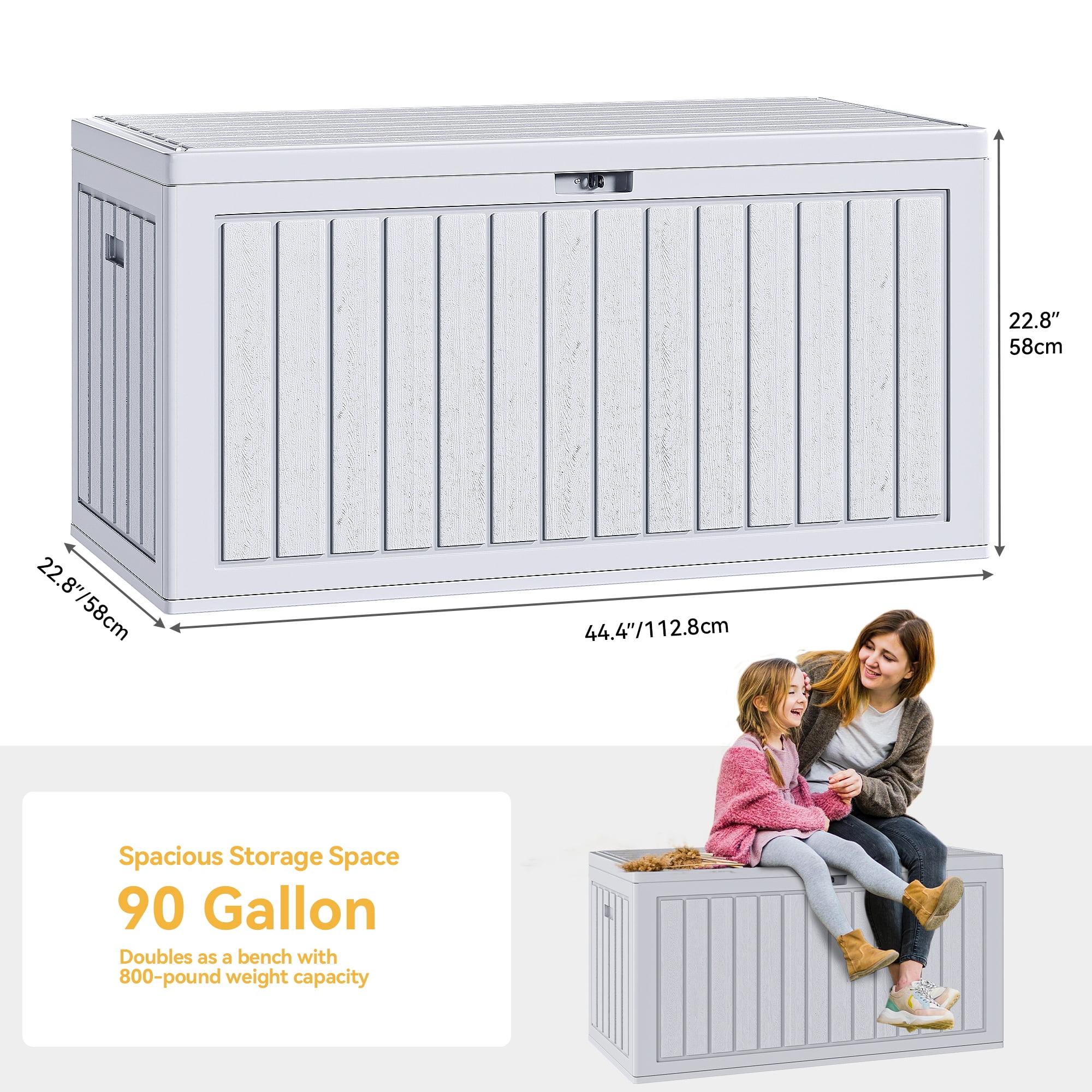 Dextrus Outdoor 90 Gallon Waterproof Deck Box, White