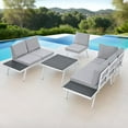thumbnail image 3 of Industrial 5-Piece Aluminum Outdoor Patio Furniture Set, Modern Garden Sectional Sofa Set with End Tables, Coffee Table and Furniture Clips for Backyard, White+Grey, 3 of 9