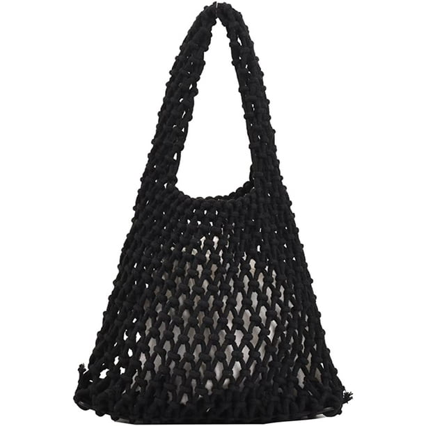 Woven Beach Bags for Women - Crochet Purse Cotton Thread Woven Hollow Net  Shopping Bag Mesh Beach Shoulder Tote Handbag 