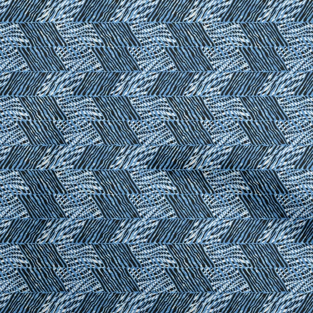 oneOone Georgette Viscose Medium Blue Fabric Abstract Fabric For Sewing Printed Craft Fabric By The Yard 42 Inch Wide