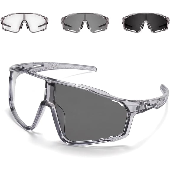 UV400 Photochromic Polarized Sports Glasses, Non-Slip PC Lens Cycling Sunglasses Unisex for Outdoor Running Driving