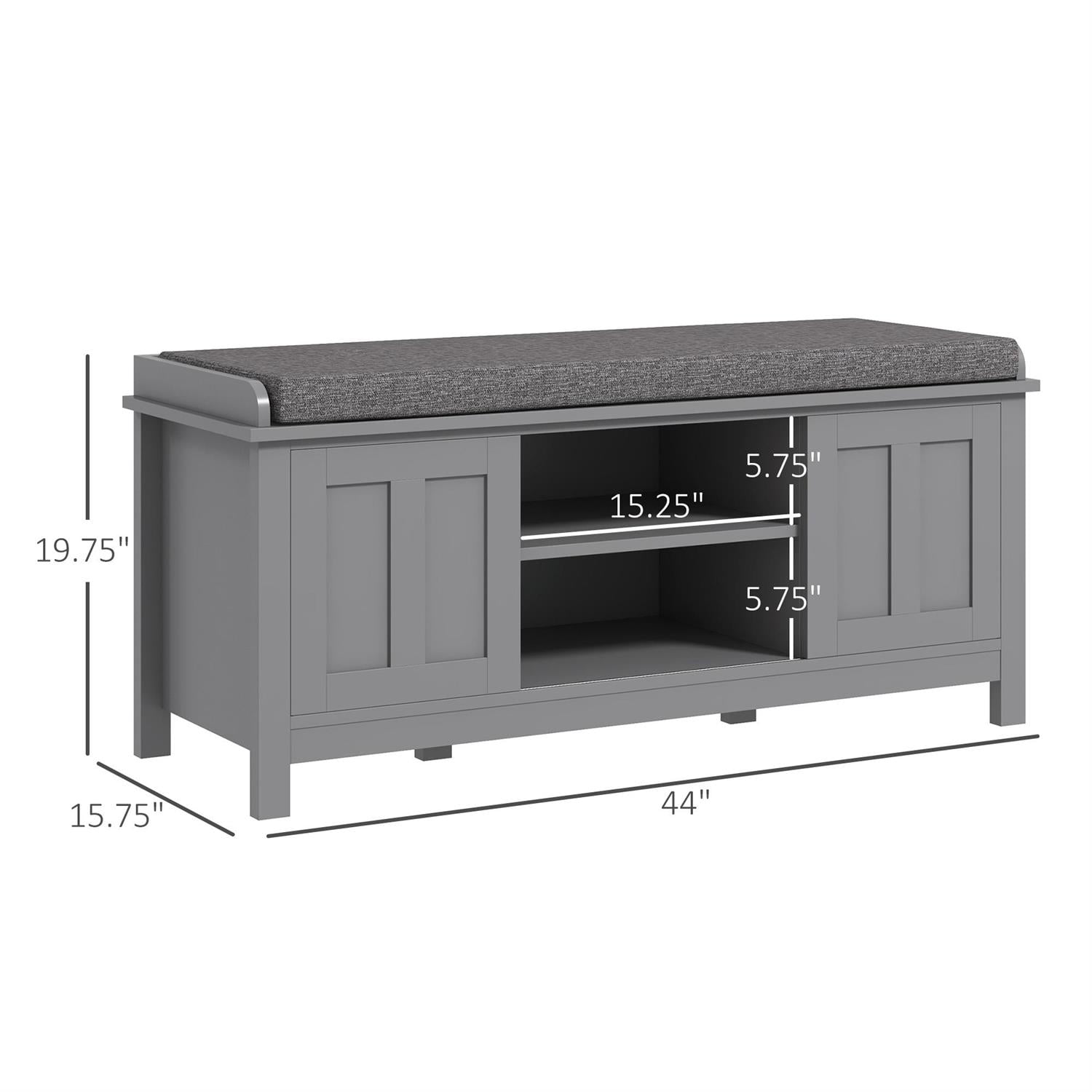 Demi Bonn 19" Shoe Storage Bench with Cushion and Sliding Doors , Entryway Storage, Comfortable Seating for Home, Gray