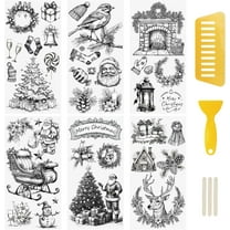 6 Sheets Rub On Transfer Sticker, Black&White Theme Christmas Decal for DIY Scrapbooking Photo Albums Furniture,15 * 30cm