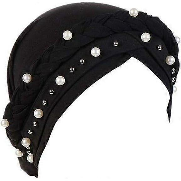 Women Hijab Beading Pearl Braid Turban Hat Head Scarf Cancer Chemo Beanies Bandana Headwrap Cap