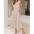 thumbnail image 2 of FUNING Women's 2025 Summer Casual Flutter Short Sleeve Crew Neck Smocked Elastic Waist Tiered Midi Dress, 2 of 8