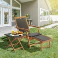 thumbnail image 2 of RELAX4LIFE Patio Lounge Chair Set - Outdoor Acacia Wood Chaise Lounge w/Side Table, Armrest & Retractable Ottoman, Rattan Seat, Tabletop, Quick Folding Sunbathing Chair for Backyard, Poolside (1), 2 of 9