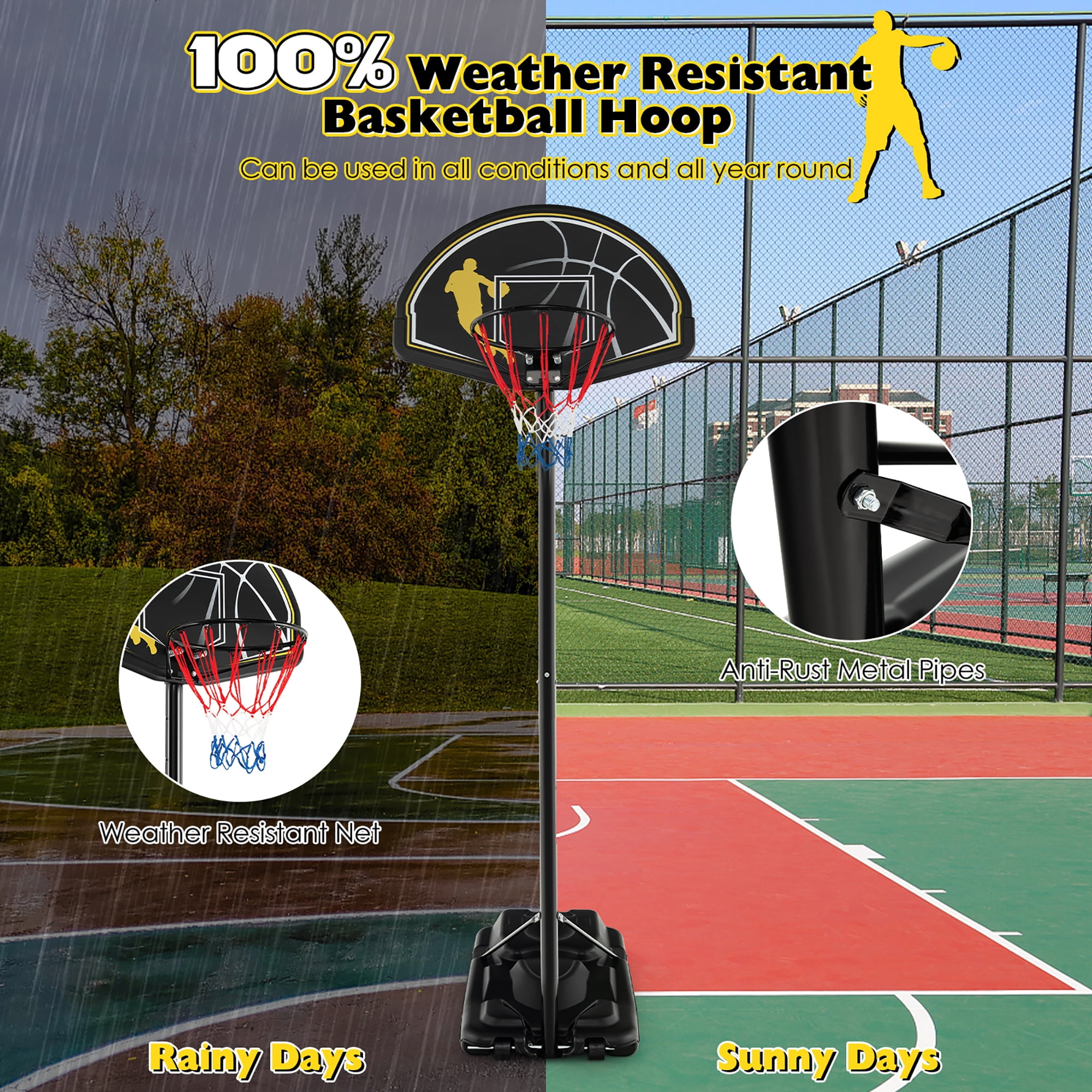 Costway 4.25'-10' Adjustable Height 41" Shatterproof Outdoor Portable Basketball System (Adult)