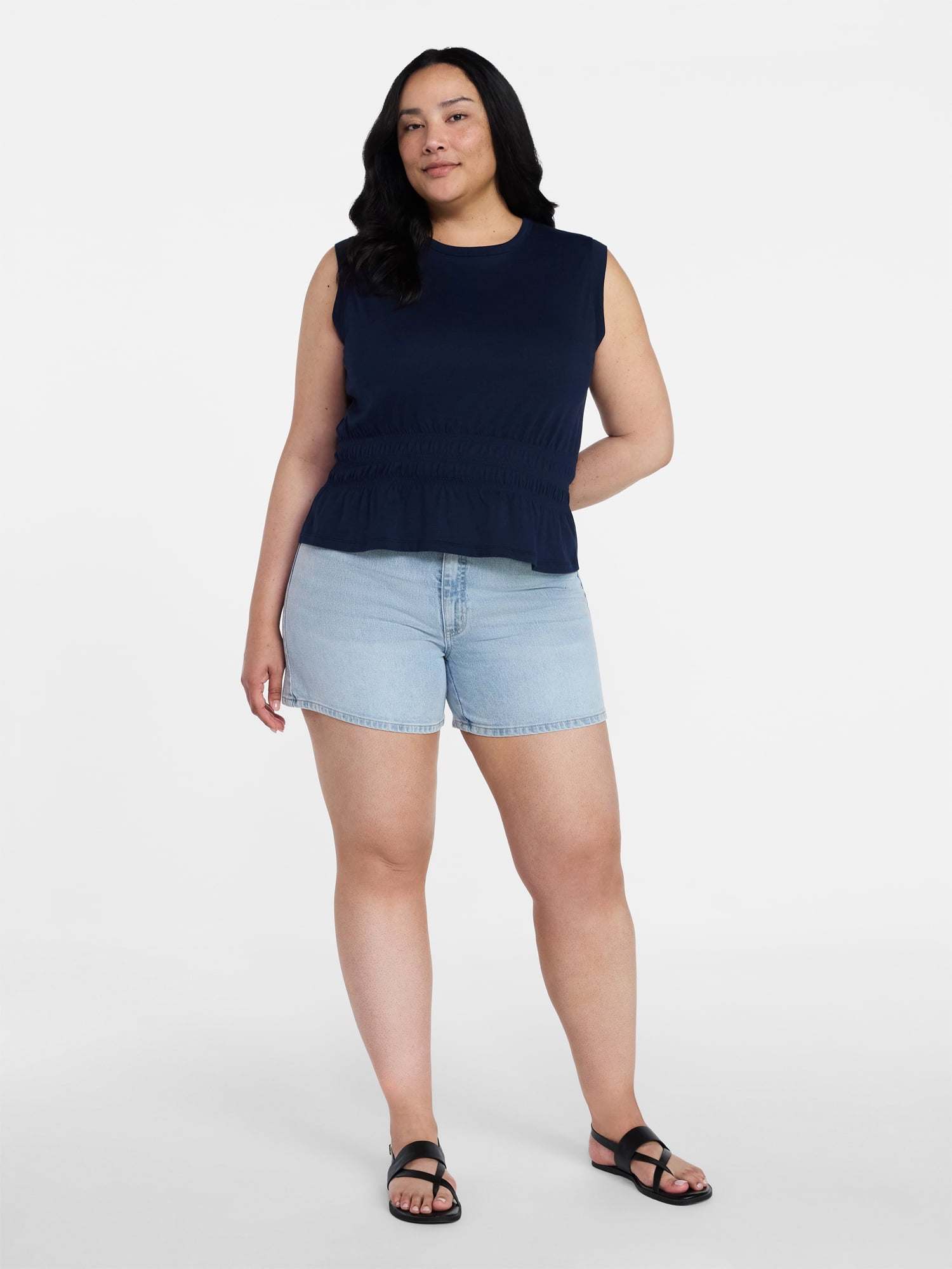 Time and Tru Women's High Rise Denim Shorts, 5" Inseam, Sizes 0-20