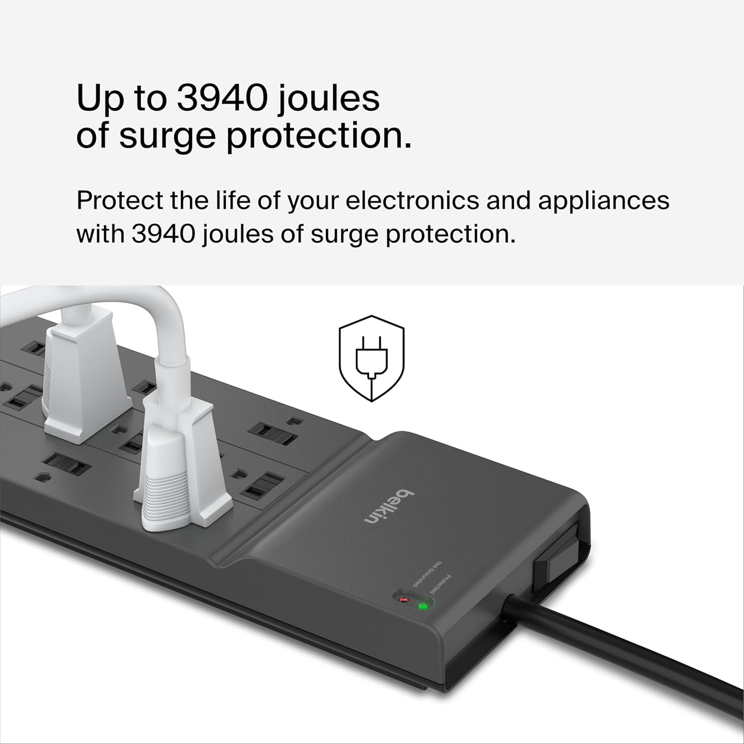 Belkin 8 Outlet Surge Protector with Power Cable Integrated 6 ft, BE108200-06, 1 Pack