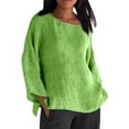 thumbnail image 2 of Otntypg Oversized Linen Shirts for Women Long Sleeve Plus Size Tops Gauze Split Side Casual Dressy Blouses Lightweight Crew Neck Loose Cotton Tunic Tops Green#02 M, 2 of 7