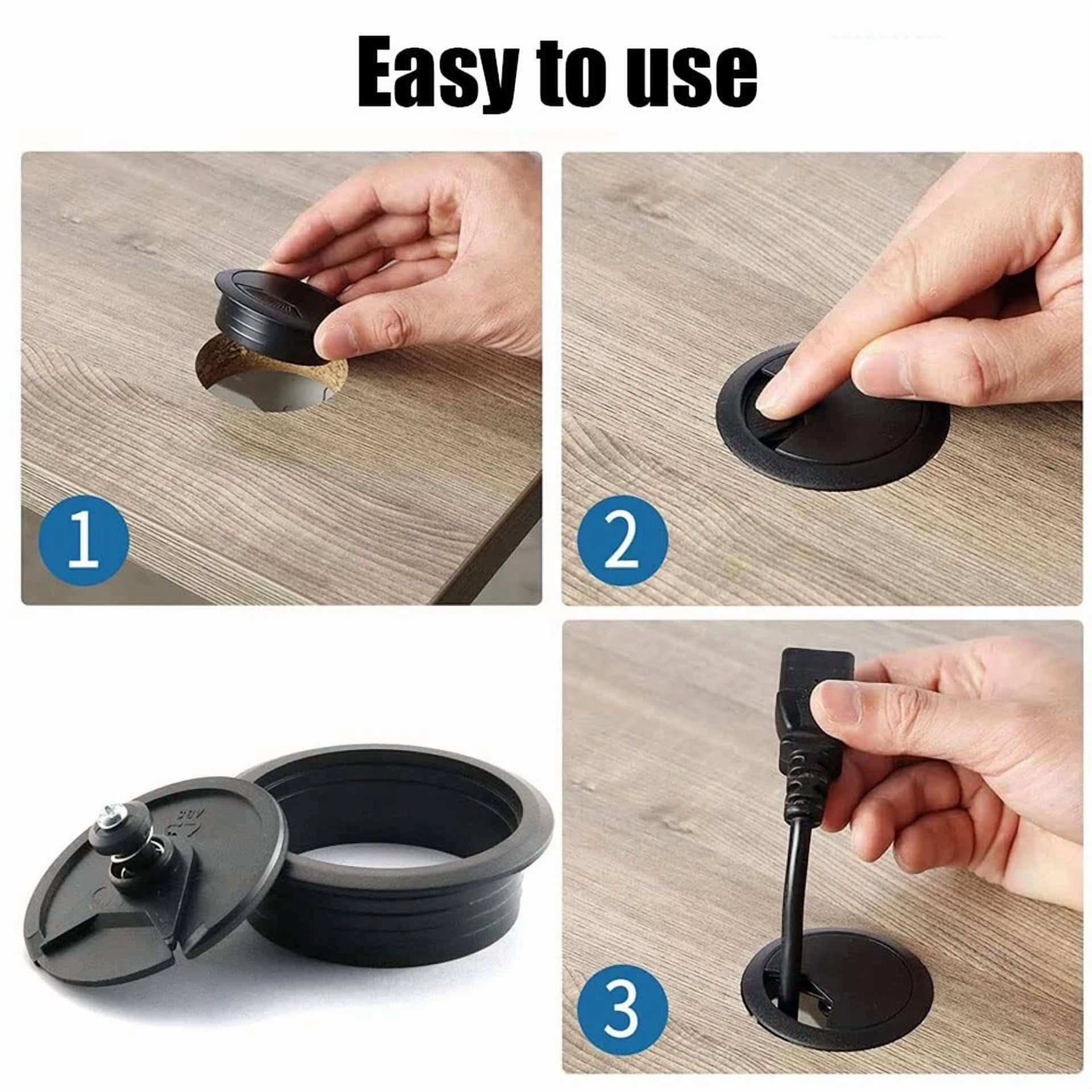 CRESTIN- 8Pcs Desk Grommet 2 Inch (50Mm),Black Desk Cord Hole Covers With Hole Saw