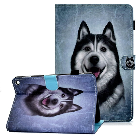 Fire HD 10 & Fire HD 10 Plus (11th Generation, 2021 Release), Allytech Smart Folio Anti-Slip Stand Protective Auto Wake Sleep Pencil Holder/Card Slot Case for All-New Fire HD 10.1", Smile Husky