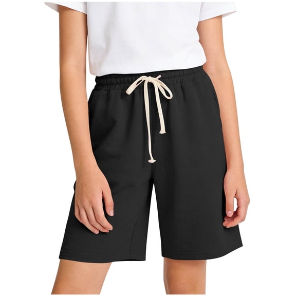 Boys and Girls Cotton Shorts Drawstring Elastic Waist Bermuda Shorts Casual Summer Loose Shorts with Pockets for 5-15 Years