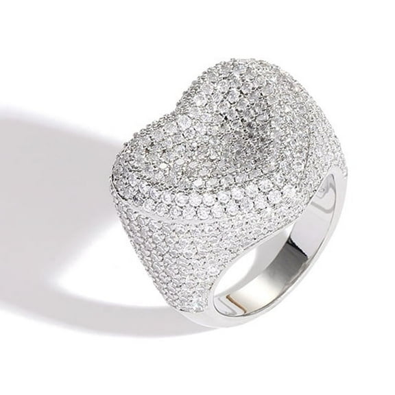Big Heart 14K Yellow Gold Ring Full Micro Paved Iced Out Bling Cubic Zirconia HipHop Ring Delicate Punk Jewelry For Men And Women F832