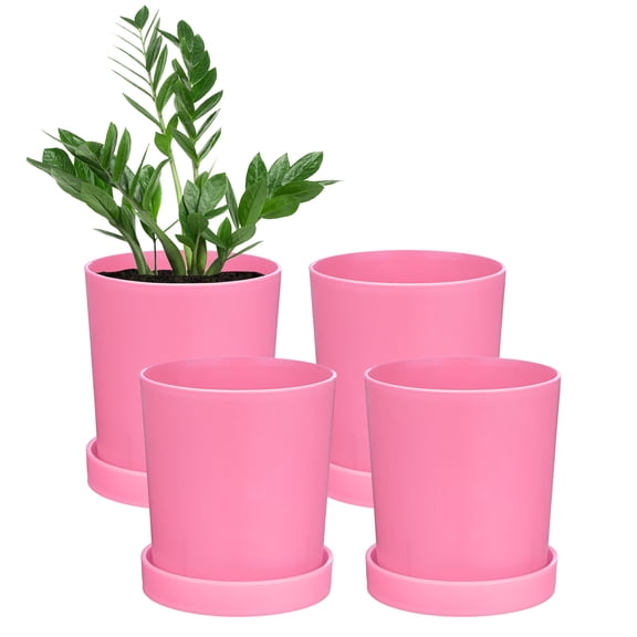 Uxcell 4 Pack Plant Pots 4.5 inch Plastic Flower Pots with Drainage Holes for Cactus Planters for Indoor Plants Pink