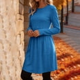 thumbnail image 5 of Dqueduo Women's Solid Casual Dresses, Crew Neck Long Sleeve Dress with Pockets, Loose A-Line Empire Waist Winter Dress, 5 of 8