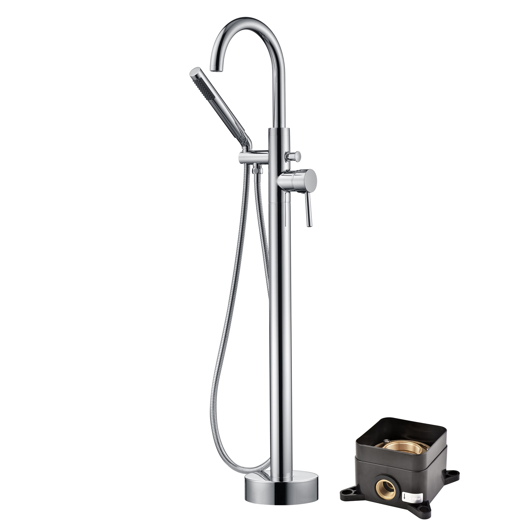 sumerain Freestanding Tub Filler Floor Mounted Tub Faucet Chrome, Modular Solid Brass Concealed Box Design, High Flow Rate