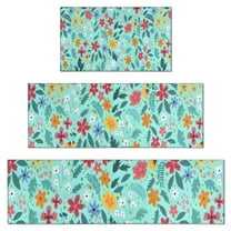 Pioneer Flower Floral Print Pattern Kitchen Rugs Sets Of 3,Kitchen Runner Rugs Non Skid Washable,Decorative Kitchen Floor Mats for Kitchen,Sink,Laundry,17"x30"  17"x47"   17"x59"