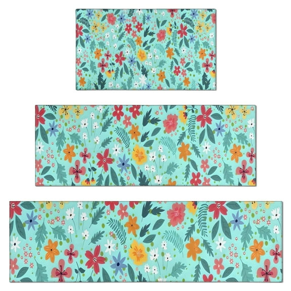 Pioneer Flower Floral Print Pattern Kitchen Rugs Sets Of 3,Kitchen Runner Rugs Non Skid Washable,Decorative Kitchen Floor Mats for Kitchen,Sink,Laundry,17"x30" 17"x47" 17"x59"