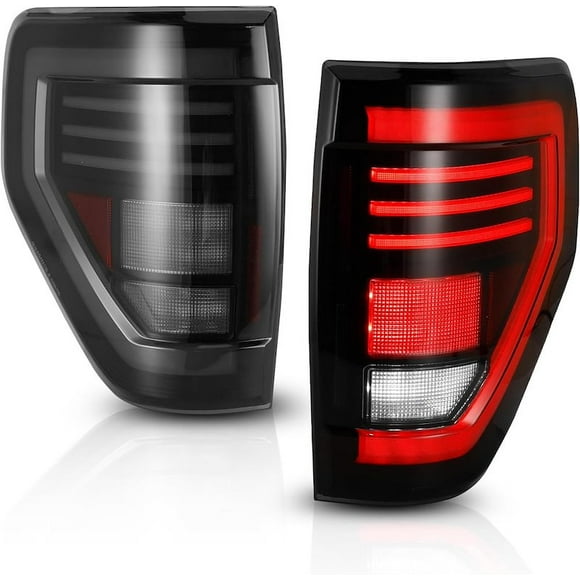 Convient 2009-2014 Ford F-150 Winjet Assemblage de Feu Arrière CTWJ-0706-BS-SQ Fumée Lentille; Boîtier en Plastique ABS Noir Mat; Ampoule LED; Ensemble de 2