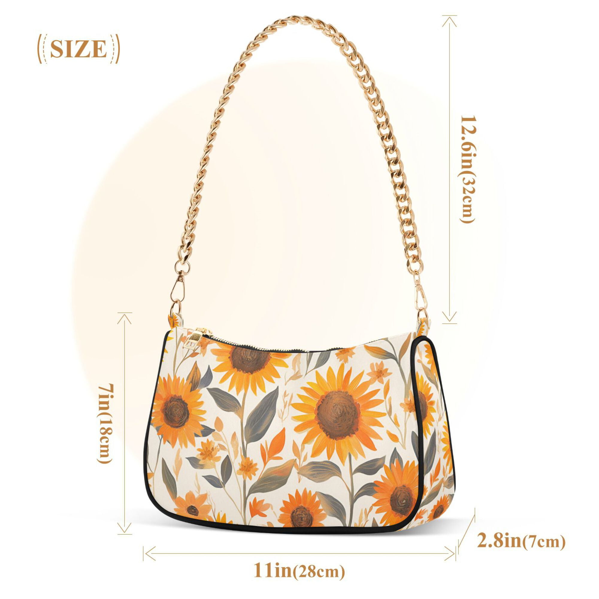 FORMRS Womens Shoulder Bag with Chain Strap Clutch Purse Cute Tote Handbag, Watercolor Sunflowers and Leaves