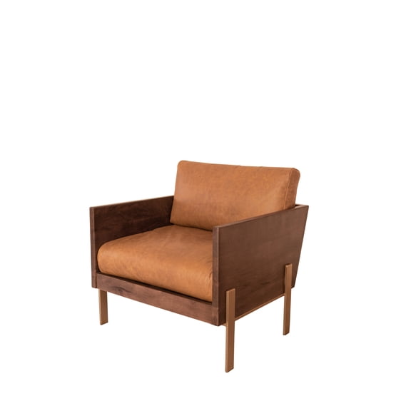 31" Carmel Brown Top Grain Leather And Gold Arm Chair