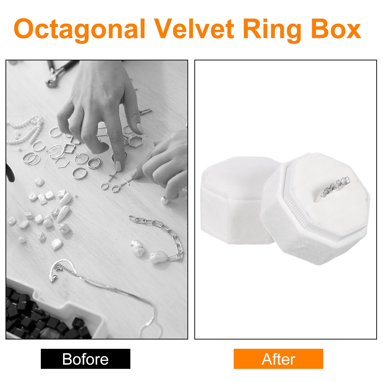 Unique Bargains Octagon Velvet Ring Box for Wedding Rings White