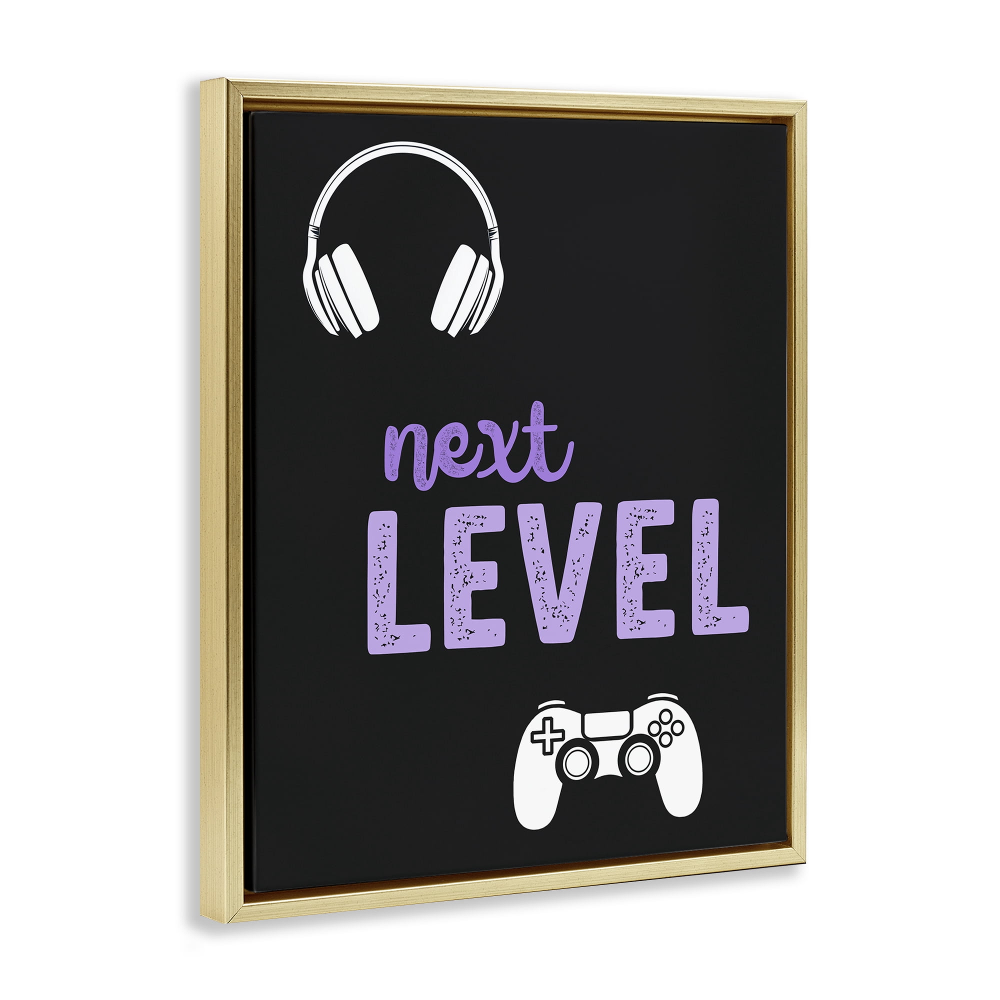Next Level Headset & Controller Gold Framed Floater Canvas Wall Art, design by Christine Simpson Art