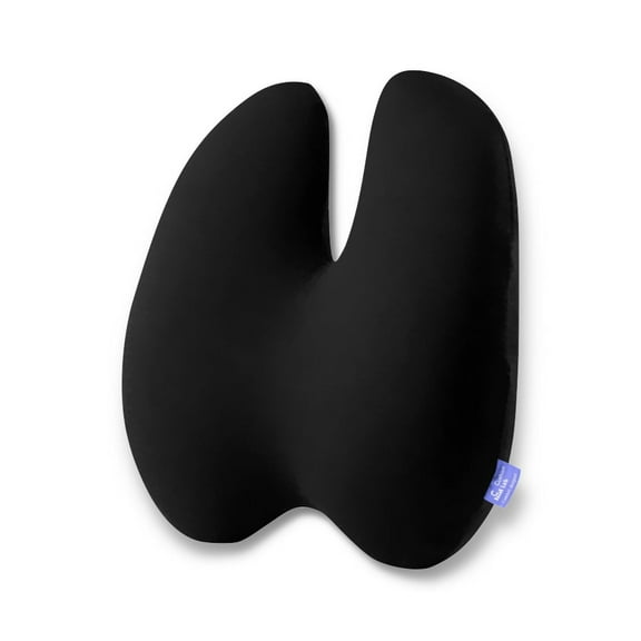 Cushion Lab Extra Dense Lumbar Pillow - Patented Ergonomic Multi-Region Firm Back Support for Lower Back Pain Relief - Lumbar Support Cushion w/Strap for Office Chair, Car, Sofa, Plane - Black