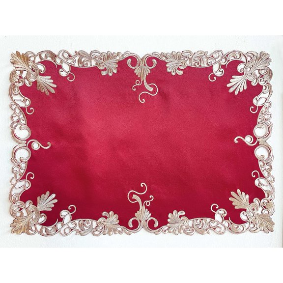 Placemats Set of 4 for European Dining Table, Table Placemats, Rectangular PVC Vinyl, 12x18 Inches - Burgundy Gold